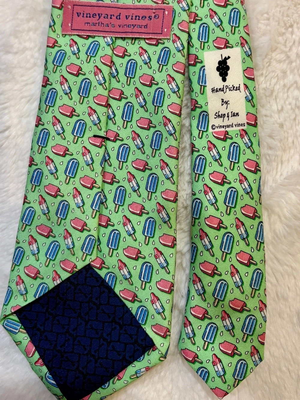 Vineyard Vines Patriotic Green Tie with Pink and Blue Popsicle Print Novelty Tie - Picture 4 of 7